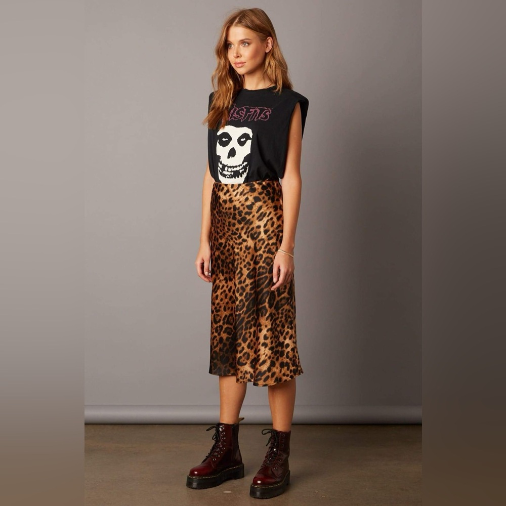 Cotton Candy LA The IT Midi Brown Leopard Print Satin Slip Skirt Size Small